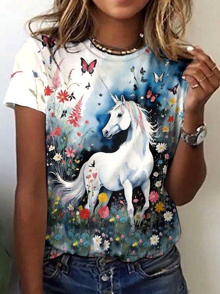 

Vintage Animal Crew Neck Short Sleeve T-shirt, White, T-shirts