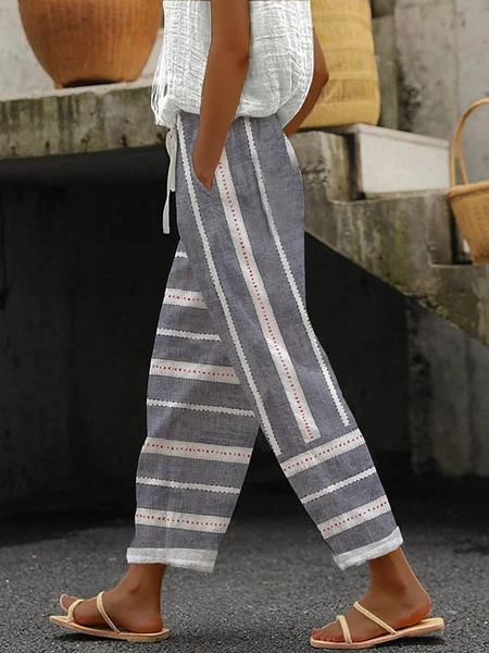 

Women Striped Long Pants Casual Spring/Fall Trousers, Gray, Pants