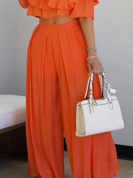 

Urban Plain Gathered Wide Leg Fashion Pants, Orange, Pants