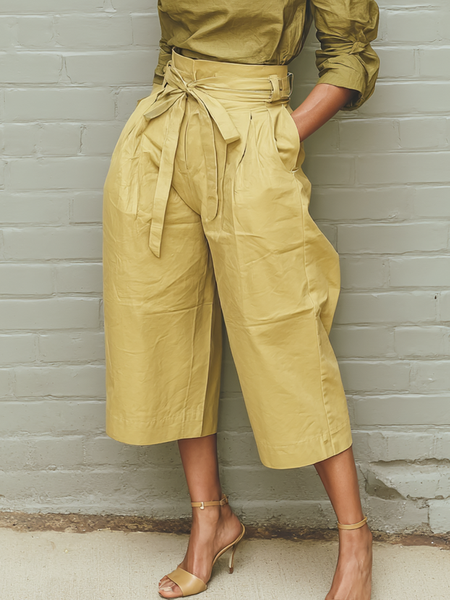 

Casual Plain Lace-up Pants, As picture, Pants