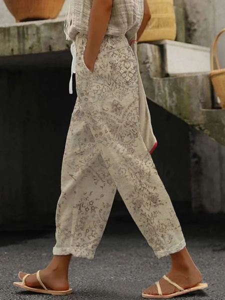

Women Floral Long Pants Casual Spring/Fall Trousers, Khaki, Pants