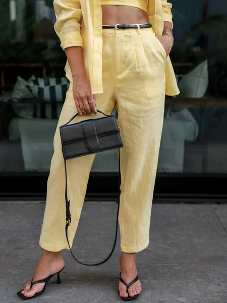 

Linen blend Urban Plain Pants No Belt, Yellow, Pants