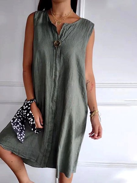 

Women Plain Summer Dress V Neck Sleeveless A-Line Dress, Green, Maxi