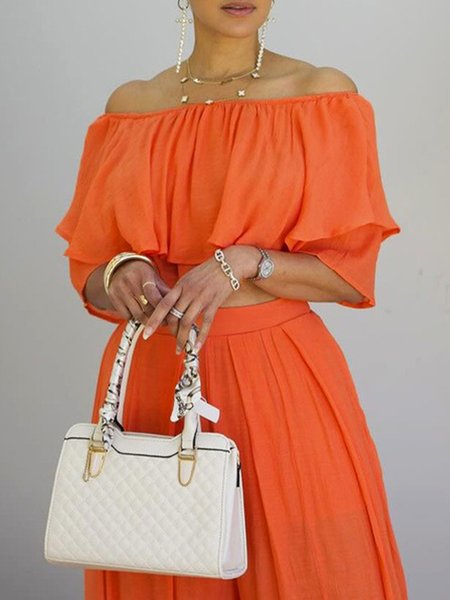 

Urban Plain Peplum Off The Shoulder Blouse, Orange, Blouses and Shirts