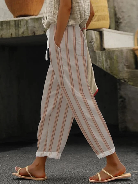 

Women Striped Long Pants Casual Spring/Fall Trousers, Khaki, Pants