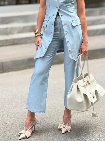 

Buttoned Urban Denim Jeans, Blue, Jeans
