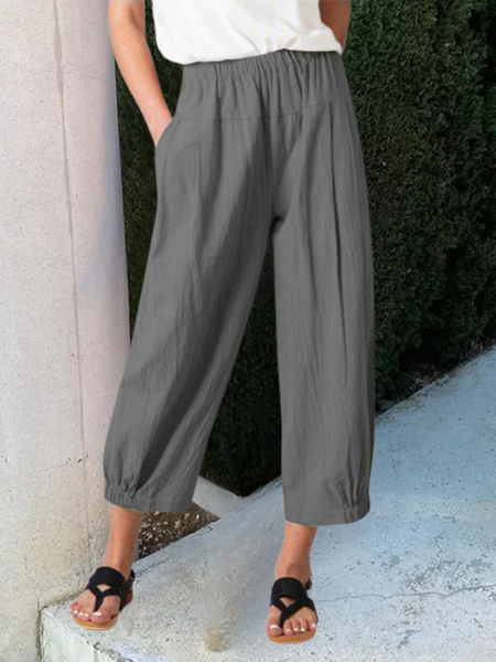 

Women Plain Ankle Pants Elastic Waist Pants Casual Spring/Fall Trousers, Deep gray, Pants