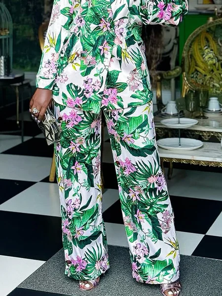 

Urban Floral Printing Straight Pants, As picture, Pants