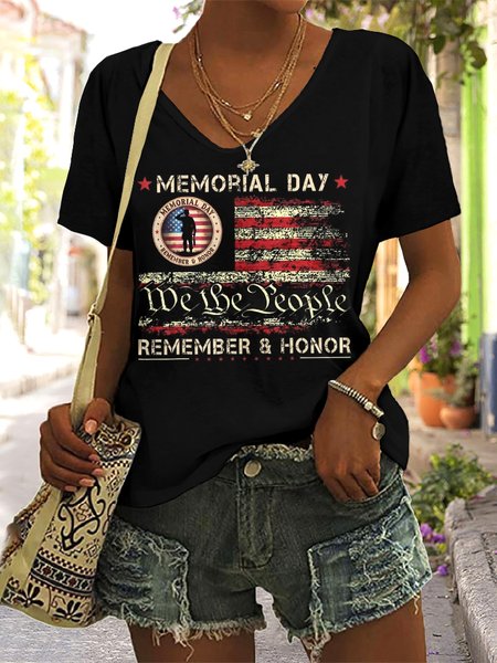 

Casual Floral V Neck Short Sleeve T-shirt, Black, T-shirts