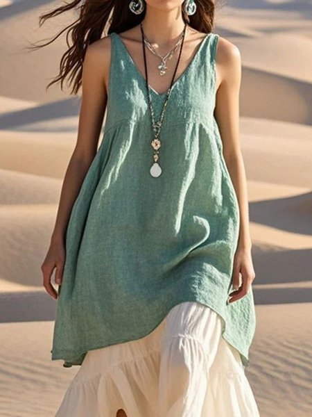 

Women Plain Summer Dress V Neck Sleeveless Tank A-Line Dress, Aqua, Dresses