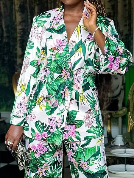 

Urban Printing Floral Lapel Collar Blazer, As picture, Blazers