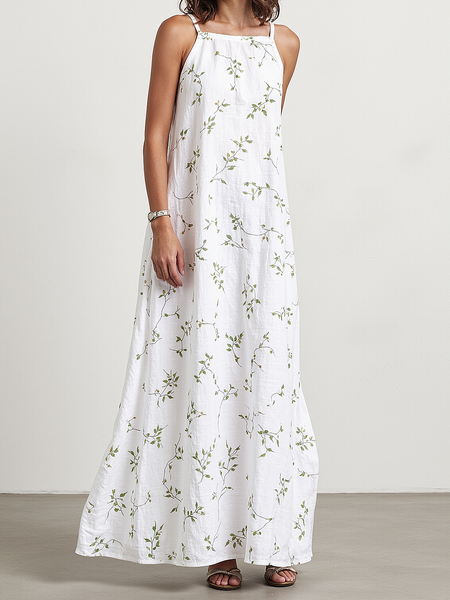 

Vacation Plain Pocket Stitching Square Neck linen-cotton Maxi Dress, Off white, Maxi Dresses