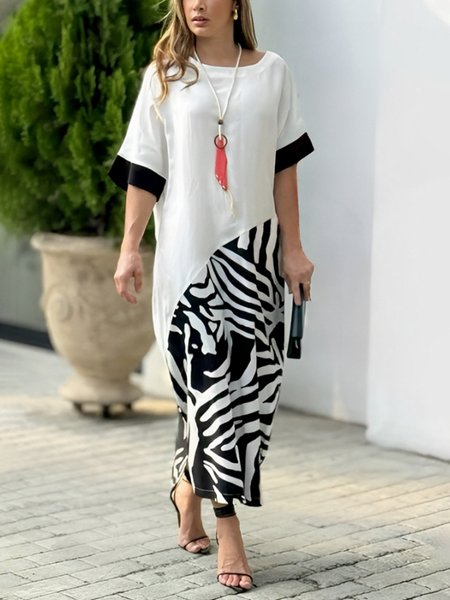 

Casual Color Block Printing Crew Neck Maxi Dress, Black-white, Maxi Dresses