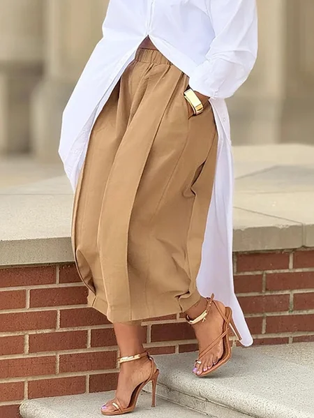 

Plus Size Casual Plain Cotton Fashion Pants, As picture, Plus Pants