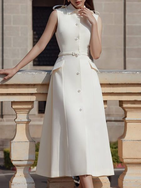 

Urban Plain Imitation Pearls Midi Dress, White, Midi Dresses