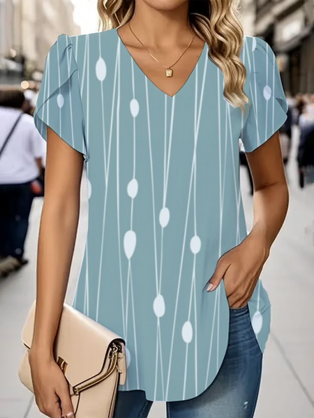 

Women Striped Short Sleeve Tee T-shirt V Neck Printing Casual Summer Graphic Tee Top, Green, T-Shirts