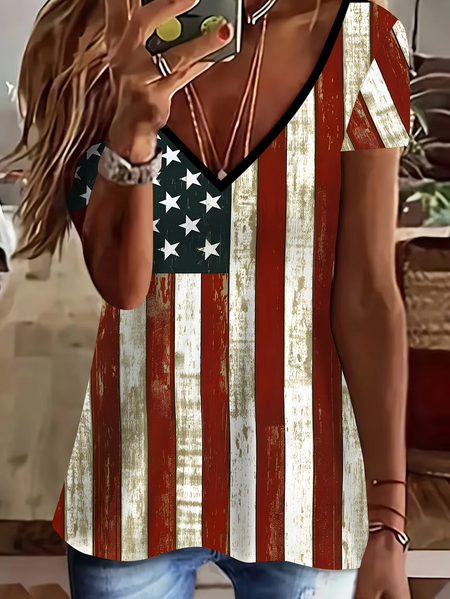 

Women Independence Day (Flag) Short Sleeve Tee T-shirt V Neck Printing Casual Summer Graphic Tee Top, As picture, T-Shirts