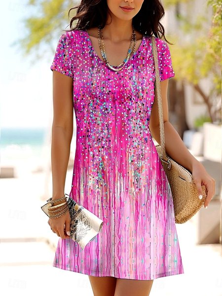 

Women Floral Summer Dress Crew Neck Sleeveless A-Line Dress, Rose red, Midi