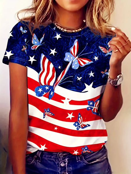 

Women Butterfly Short Sleeve Tee T-shirt Crew Neck Printing Casual Summer Graphic Tee Top, As picture, T-Shirts