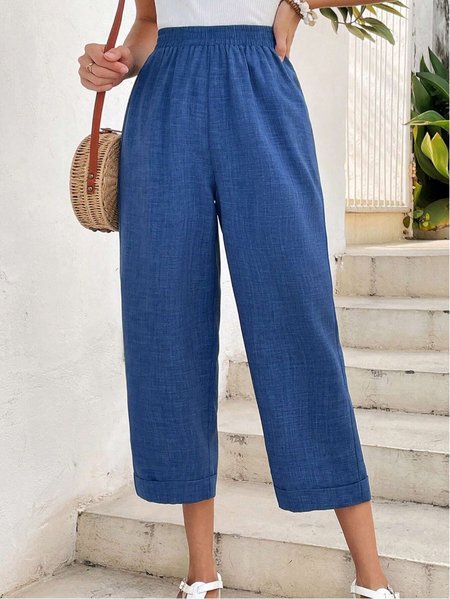 

Casual Cotton Regular Fit Pants, Blue, Pants