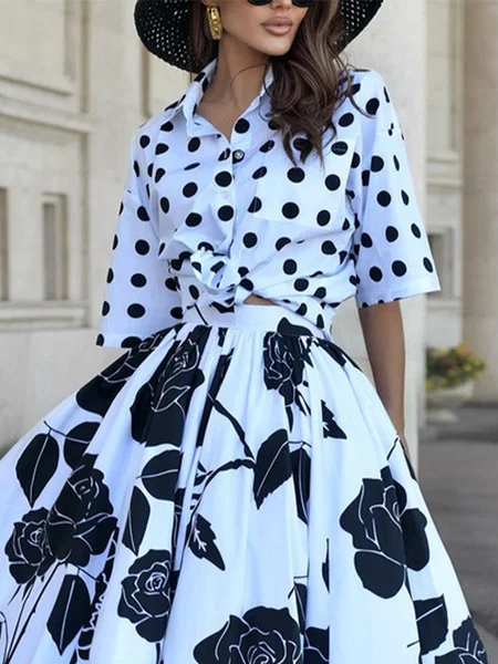 

Urban Polka Dots Printing Shirt Collar Shirt, Black-white, Blouses and Shirts