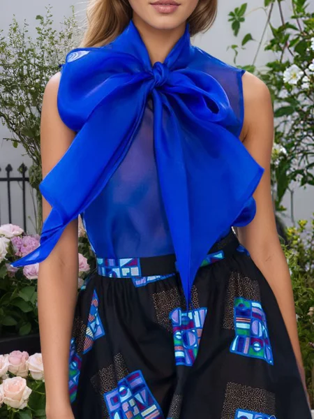 

Urban Plain Lace-up Blouse, Blue, Blouses and Shirts