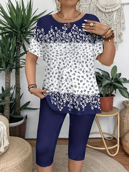 

Women Floral Short Sleeve Tee T-shirt Crew Neck Printing Casual Summer Graphic Tee Top, Purplish blue, T-Shirts
