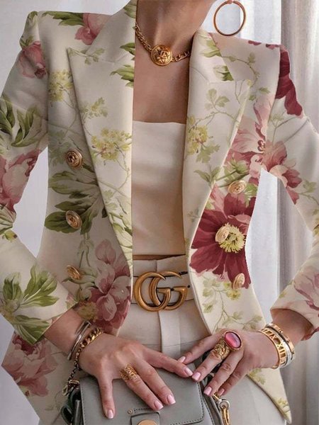 

Women Geometric Spring/Fall Outerwear Vintage Printing Long Sleeve Regular Blazer, Color14, Blazers