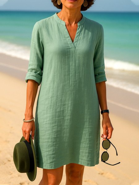 

Cotton Casual Dress With No, Green, Midi Dresses