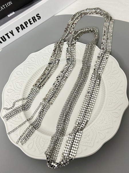 

Personality, fashion, high-end sequined diamond tassel necklace, multiple ways to wear it, Silver, Necklaces