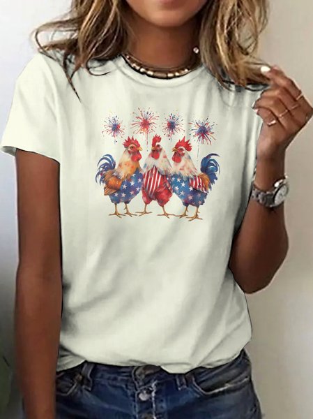 

Vintage Animal Crew Neck Short Sleeve T-shirt, Apricot, T-shirts