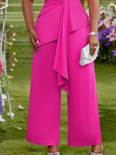 

Casual Plain Wide Leg Pants, Rose red, Pants