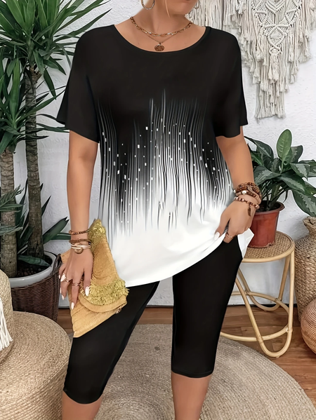 

Women Abstract Short Sleeve Tee T-shirt Crew Neck Casual Summer Graphic Tee Top, Black, T-Shirts