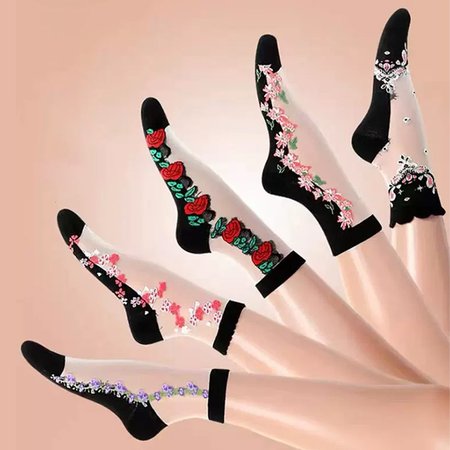 

Hot Sale Women's Medium Tube Crystal Stockings Spring And Summer Thin Embroidered Glass Silk Women's Stockings Middle-aged And Elderly Non-slip Socks, White, Socks
