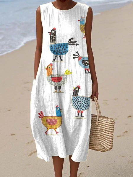 

Women Geometric Summer Dress Crew Neck Sleeveless A-Line Dress, As picture, Dresses