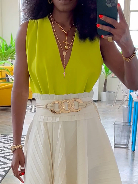 

Urban Plain Gathered V Neck Blouse, Green, Blouses and Shirts