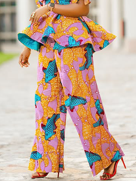 

Urban Fish Printing Straight Pants, As picture, Pants