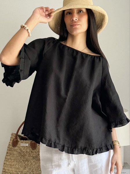 

Casual Plain Shirt, Black, Blouses & Shirts