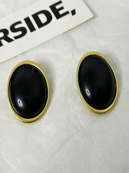 

Vintage high-grade wine red resin oval earrings, Black, Earrings