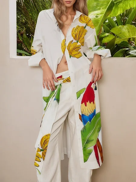 

Urban Tropical Printing Shirt Collar Shirt, As picture, Blouses and Shirts
