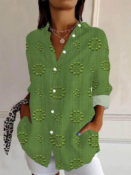 

Women Floral Long Sleeve Shirt Spring/Fall Buckle Shirt Collar Daily Casual Top, Green, Shirts