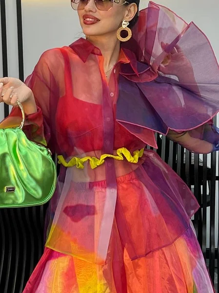 

Organza Urban Ombre Printing Shirt, Pink, Blouses and Shirts