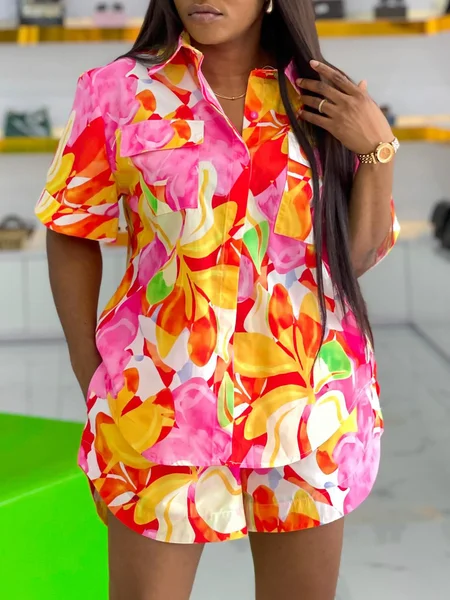 

Casual Floral Printing Shirt Collar Shirt, As picture, Blouses and Shirts