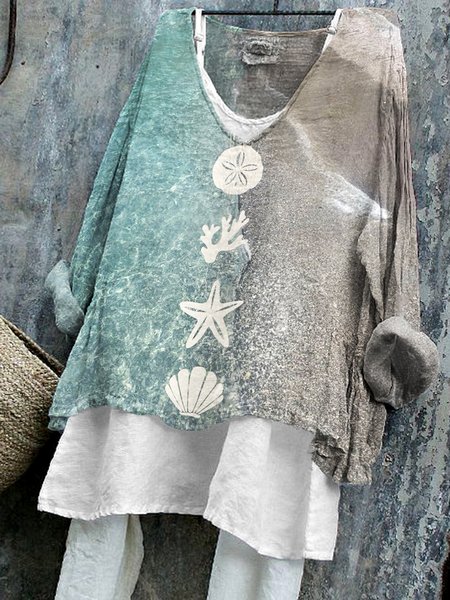 

V Neck Long Sleeve Floral Regular Micro-Elasticity Regular Fit Shirt For Women, Lightgreen, Shirts