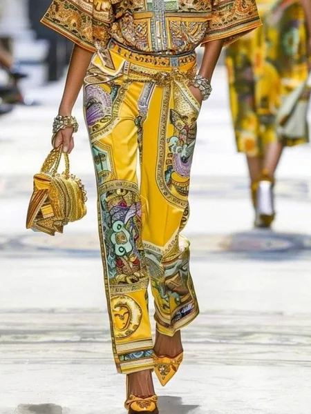 

Urban Random Print Printing Straight Pants, Yellow, Pants