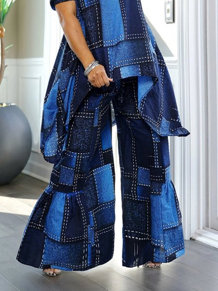 Casual Faux Denim Print Graphic Printing Wide Leg Pants