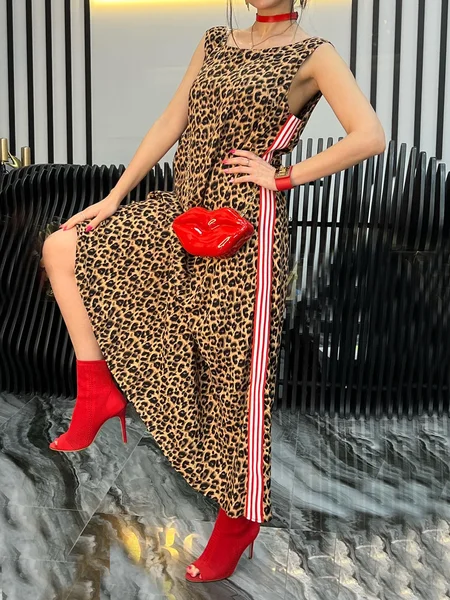 

Casual Leopard Webbing Maxi Dress, Brown, Maxi Dresses
