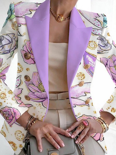 

Women Floral Spring/Fall Outerwear Vintage Printing Long Sleeve Shawl Collar Regular Blazer, Color5, Blazers