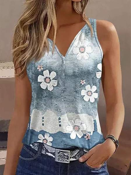 

Women Sleeveless Tank Top Camisole Summer Floral Printing V Neck Daily Casual Top, As picture, Tanks & Camis