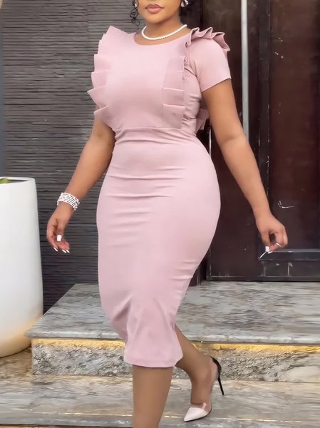 

Urban Plain Peplum Knee Length Dress, Pink, Midi Dresses